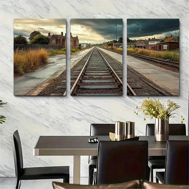 3pcs Swinton England Historic Railway Perfect Wall Art Set Canvas Framed 50x70cm - High Quality Print 100% Australian Made Wall Canvas Ready to Hang