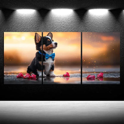 3pcs A Dog Wearing a Bow Tie And Bow Tie Metal Print Ready to Hang Art - Bella Home Decor