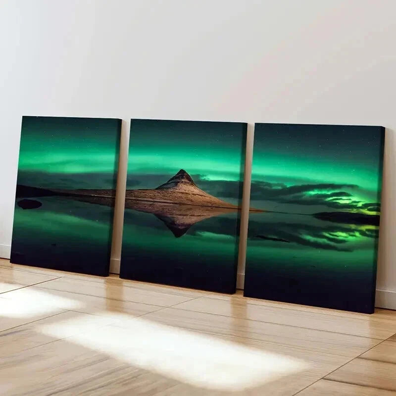 3pcs Nordic Aurora Nature Landscape Wall Art Set Canvas Framed 50x70cm - High Quality Print 100% Australian Made Wall Canvas Ready to Hang - Bella Home Decor