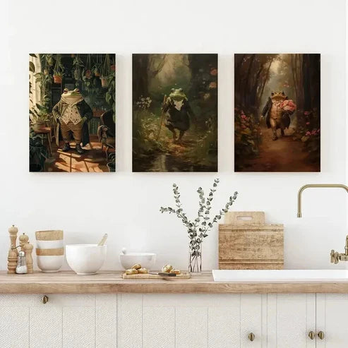 3pcs Hobbit Amphibian & Botanist Frog Wall Art Set Canvas Unframed - High Quality Print 100% Australian Made Wall Canvas