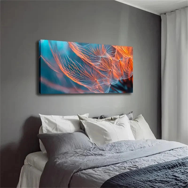 Dandelion Orange-Red Effect Wall Art Canvas Office Home Room Framed 120x60cm - Bella Home Decor