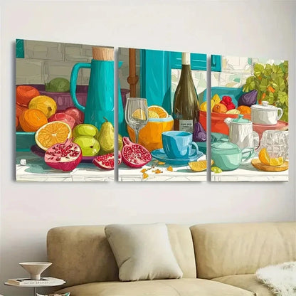 3pcs Colorful Kitchen Still Life Living Room Art Wall Art Set Canvas Framed 40x60cm - High Quality Print 100% Australian Made Wall Canvas Ready to Hang - Bella Home Decor