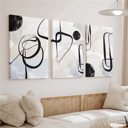 3pcs Neutral Abstract Grey and Black Modern Wall Art Set Canvas Framed 40x60cm - High Quality Print 100% Australian Made Wall Canvas Ready to Hang