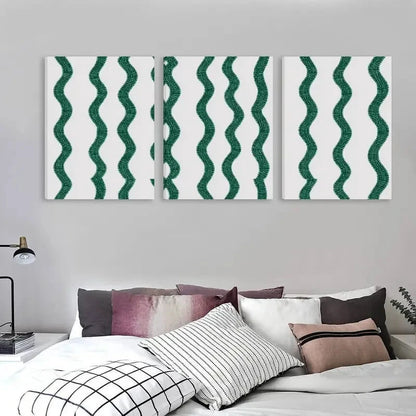 3pcs Green & White Abstract Design   Wall Art Set Canvas Framed 40x60cm - High Quality Print 100% Australian Made Wall Canvas Ready to Hang