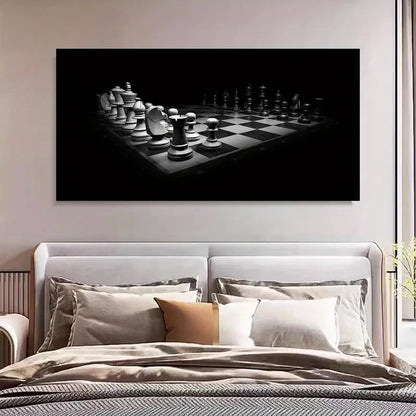 Black & White Gameboard Design Wall Art Canvas Office Home Room Framed 120x60cm - Bella Home Decor
