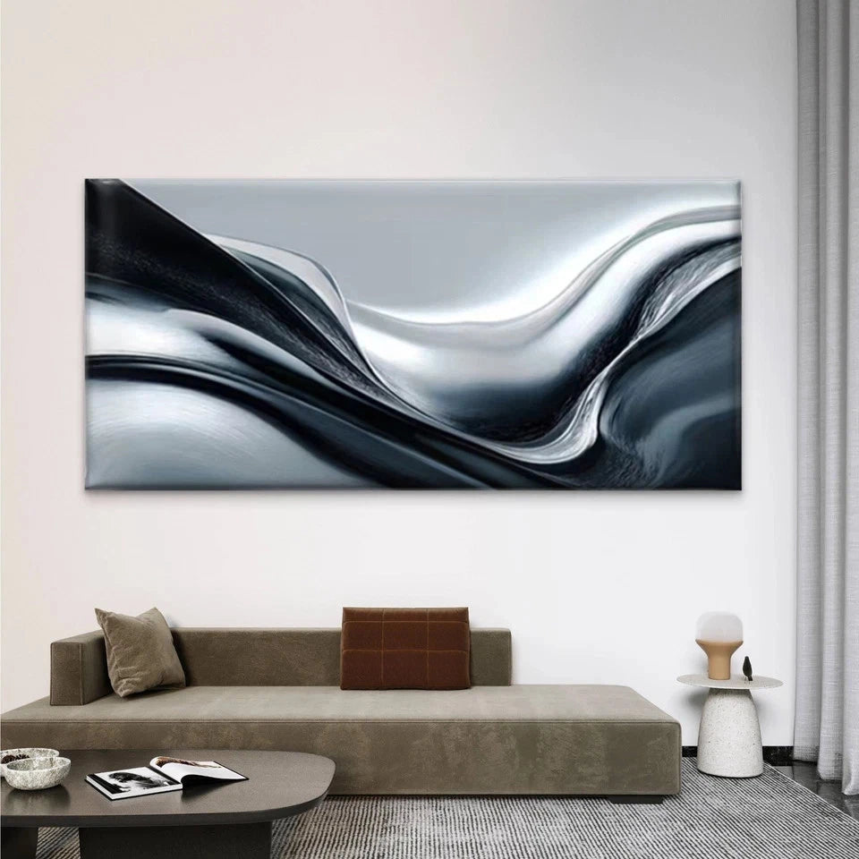 Abstract Monochrome Lines Wall Art Canvas Office Home Room Framed 120x60cm