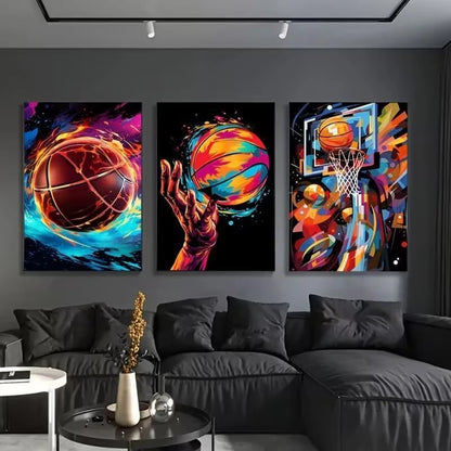 3pcs Modern Basketball-Themed Metal Print Ready to Hang Art - Bella Home Decor