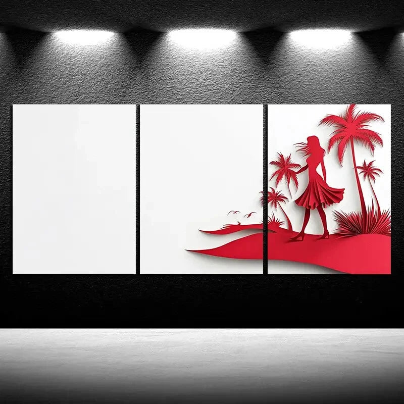 3pcs The Beach Coconut Trees And Women Metal Print Ready to Hang Art - Bella Home Decor