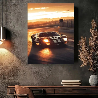Beautiful Sunset Race Car Vintage Painting 40x60cm Metal Print Ready to Hang - Bella Home Decor