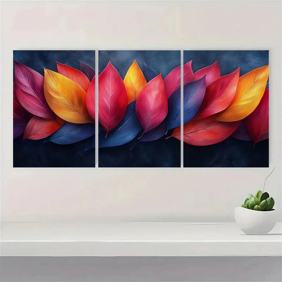 3pcs Modern Abstract Leaves Metal Print Ready to Hang Art - Bella Home Decor