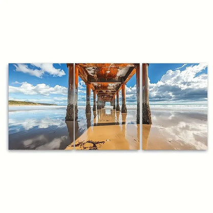 3pcs Lorne Beach Pier with Cloudy Sky Australia Wall Art Set Canvas Framed 50x70cm - High Quality Print 100% Australian Made Wall Canvas Ready to Hang