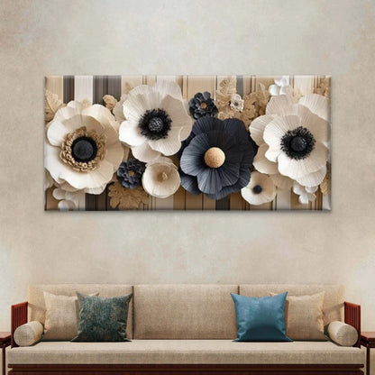 Neutral Tones Textured Petals Wall Art Canvas Office Home Room Framed 120x60cm
