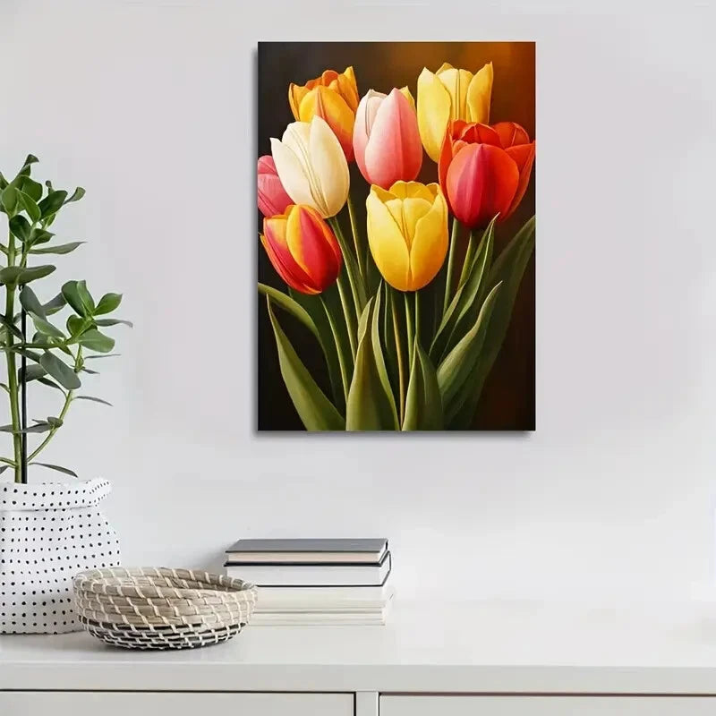 Beautiful Carnation Colorful Vibrant Tulip Painting 40x60cm Metal Print Ready to Hang - Bella Home Decor