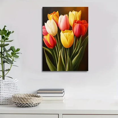 Beautiful Carnation Colorful Vibrant Tulip Painting 40x60cm Metal Print Ready to Hang - Bella Home Decor