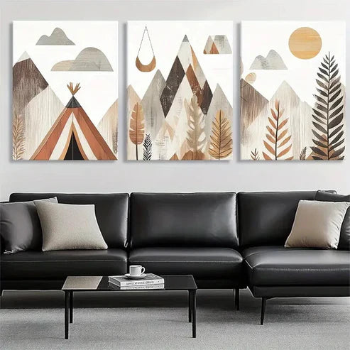 3pcs Boho Mountain Landscape Geometric Perfect Wall Art Canvas Unframed – High Quality Print 100% Australian Made Wall Canvas - Bella Home Decor