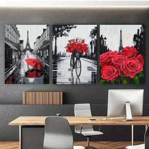 3pcs red rose  Wall Art Canvas Unframed - High Quality Print 100% Australian Made Wall Canvas