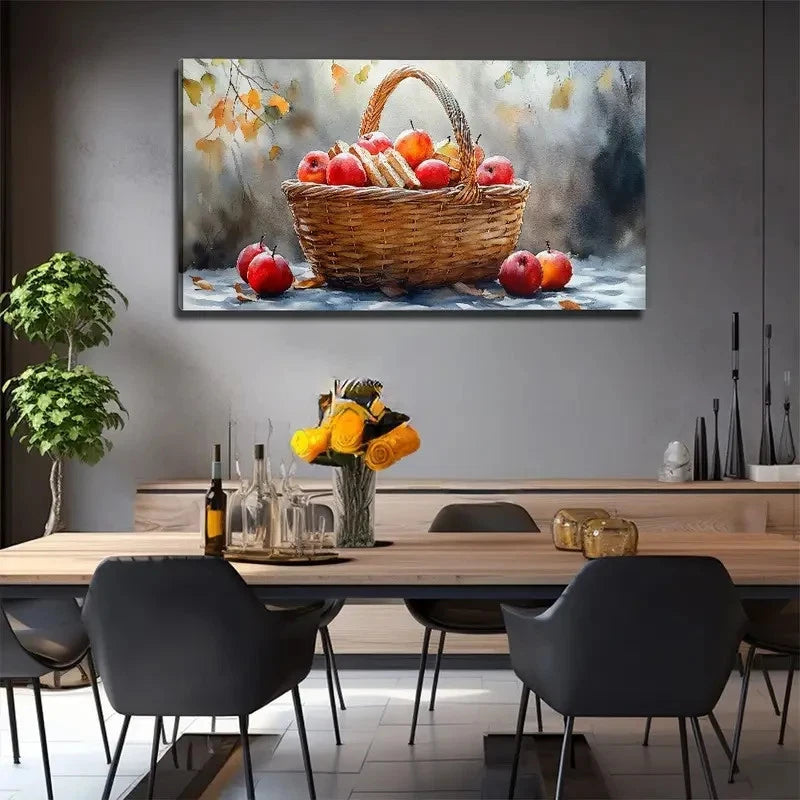 Fruits In Bamboo Basket Wall Art Canvas Office Home Room Framed 120x60cm
