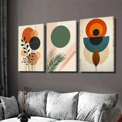 3pcs Geometric Shapes and Botanical Elements Wall Art Set Canvas Unframed - High Quality Print 100% Australian Made Wall Canvas - Bella Home Decor