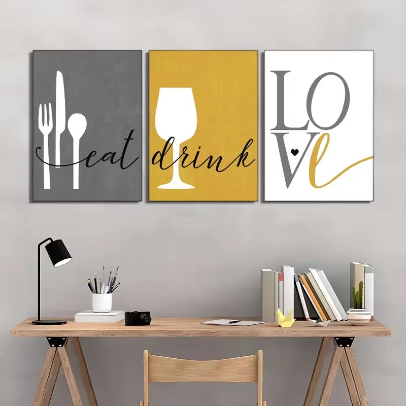 3pcs Kitchen Wall Art Set Canvas Framed 60x90cm - High Quality Print 100% Australian Made Wall Canvas Ready to Hang