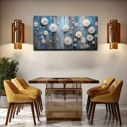 White Dandelion Retro Abstract Wall Art Canvas Office Home Room Framed 120x60cm