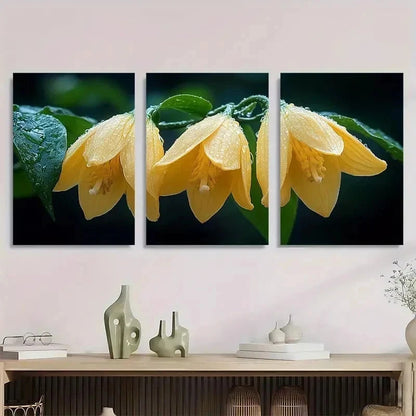 3pcs Vibrant Green Leave Blooming Flower Perfect Wall Art Set Canvas Framed 60x90cm - High Quality Print 100% Australian Made Wall Canvas Ready to Hang