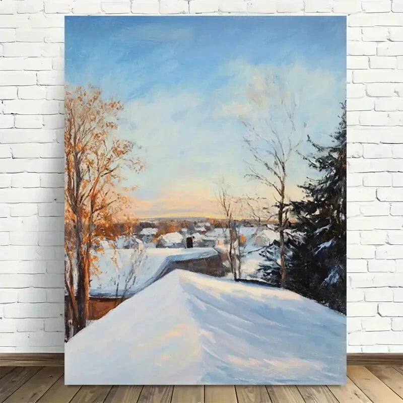 Beautiful Winter Serenity Snowy Landscape Painting 40x60cm Metal Print Ready to Hang - Bella Home Decor