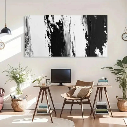 Abstract Black And White Spring Wall Art Canvas Office Home Room Framed 120x60cm