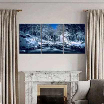 3pcs Winter Snow Scene Waterfall Modern Wall Art Canvas Unframed - High Quality Print 100% Australian Made Wall Canvas