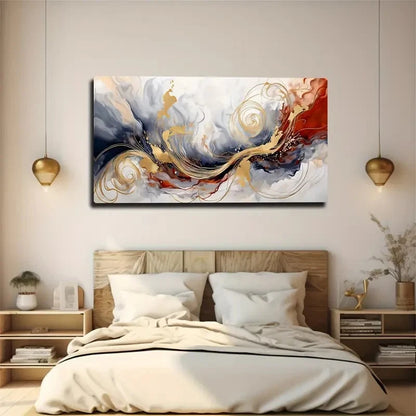 Vibrant Golden & Red Swirling Wall Art canvas office home room framed 120x60cm - Bella Home Decor