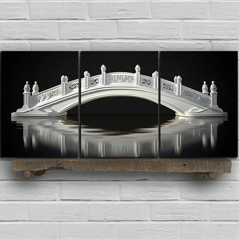 3pcs Arch Bridge Watercolor Reflection Style Metal Print Ready to Hang Art - Bella Home Decor