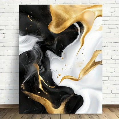 Beautiful Abstract Black White Golden Painting 40x60cm Metal Print Ready to Hang