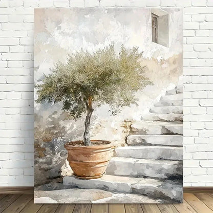 Beautiful Vintage Potted Tree Painting 40x60cm Metal Print Ready to Hang - Bella Home Decor