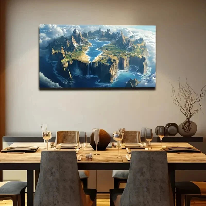 Fantasy Island On Cloudy Sea Wall Art Canvas Office Home Room Framed 120x60cm - Bella Home Decor