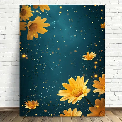 Beautiful Golden Daisies Sparkle Elegant Painting 40x60cm Metal Print Ready to Hang - Bella Home Decor