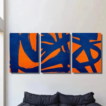 3pcs Orange & Blue Hand in Hand Design Wall Art Canvas Unframed - High Quality Print 100% Australian Made Wall Canvas