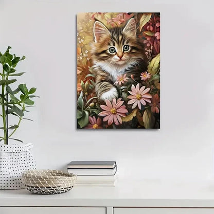 Flowers And Plants Cute Norwegian Forest Cat Kitten 40x60cm Metal Print Ready to Hang