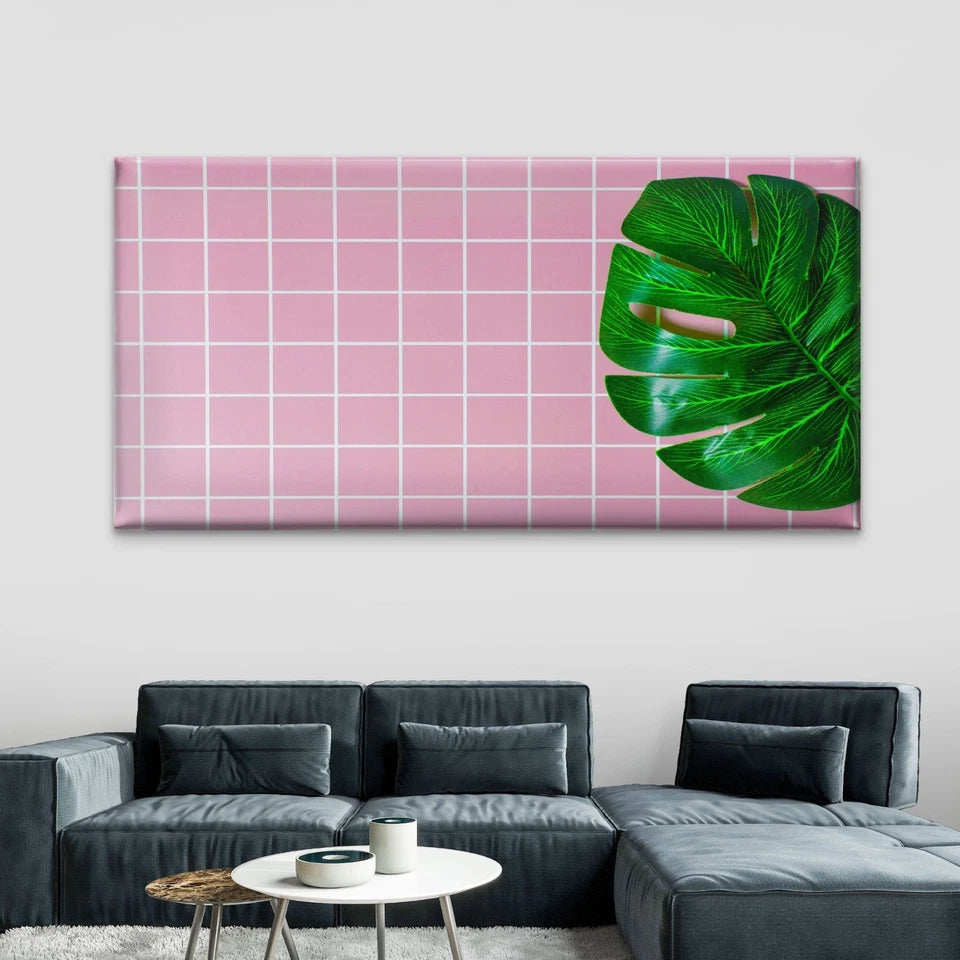 Close Up Green Leaf Tiled Floor Wall Art Canvas Office Home Room Framed 120x60cm - Bella Home Decor