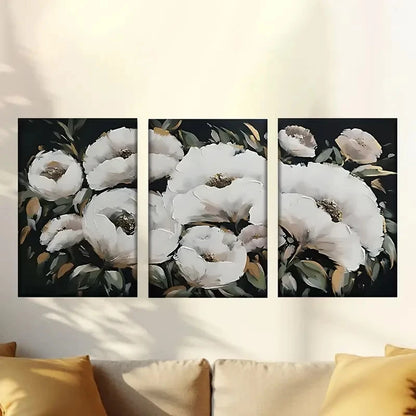 3pcs Elegant White Flowers with Golden Wall Art Set Canvas Framed 40x60cm - High Quality Print 100% Australian Made Wall Canvas Ready to Hang