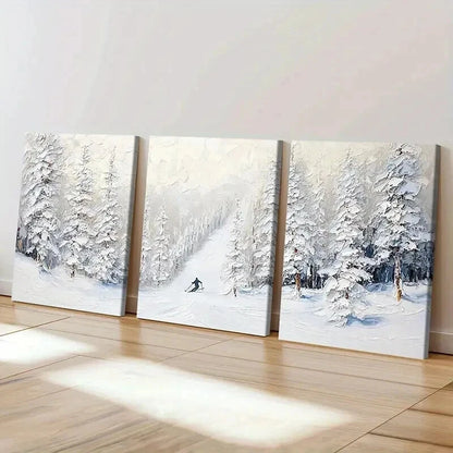 3pcs Skiing Adventure in Snowy Landscape Wall Art Set Canvas Framed 50x70cm - High Quality Print 100% Australian Made Wall Canvas Ready to Hang - Bella Home Decor