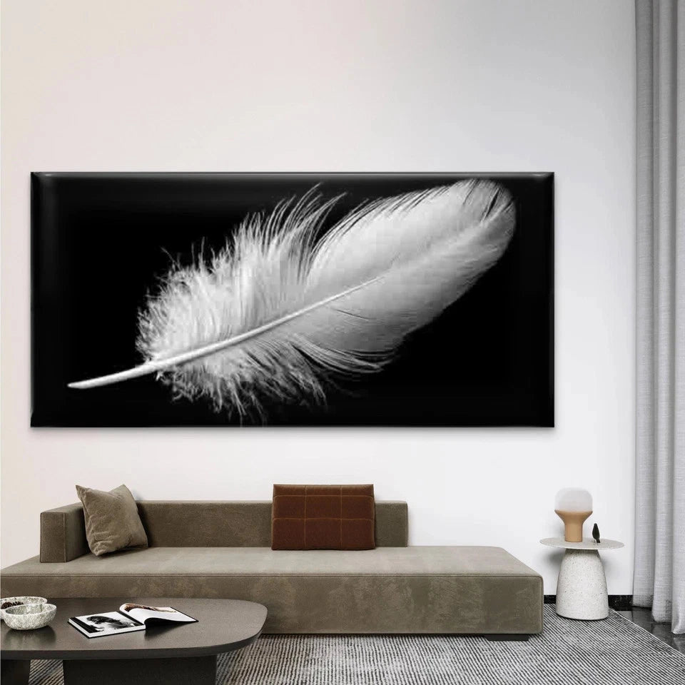 Elegant White Feather Wall Art Canvas Office Home Room Framed 120x60cm
