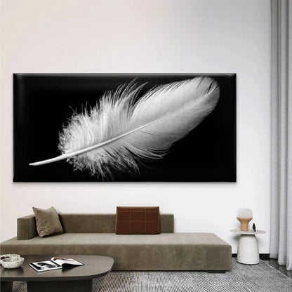 Elegant White Feather Wall Art Canvas Office Home Room Framed 120x60cm