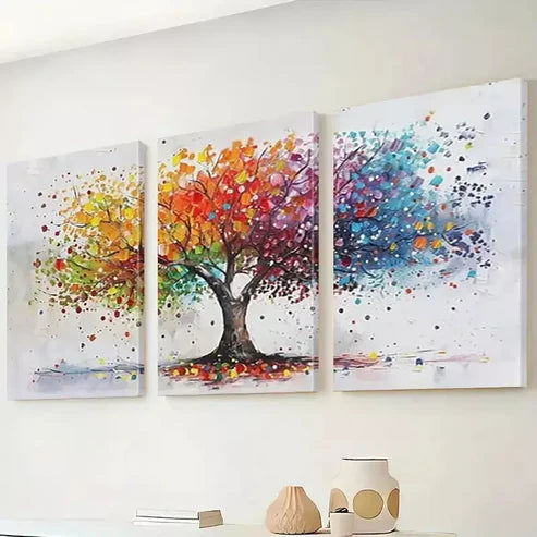 3pcs Ink Abstract Landscape Colorful Trees  Art Set Canvas Unframed - High Quality Print 100% Australian Made Wall Canvas