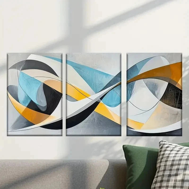 3pcs Abstract Two Overlapping shapes Wall Art Set Canvas Framed 50x70cm - High Quality Print 100% Australian Made Wall Canvas Ready to Hang - Bella Home Decor