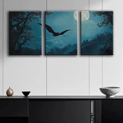 3pcs Moonlit Bats Darkness Shadow Night Perfect Wall Art Set Canvas Unframed - High Quality Print 100% Australian Made Wall Canvas