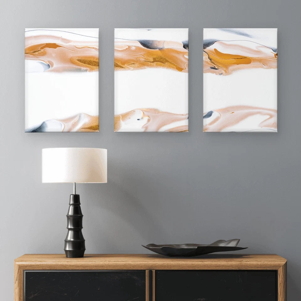 3pcs Minimalist Gold, White, and Black Fluid Art Wall Art Set Canvas Framed 50x70cm - High Quality Print 100% Australian Made Wall Canvas Ready to Hang