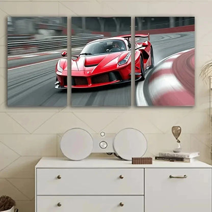 3pcs Red Sports Car Racing Track Scene Wall Art Set Canvas Framed 60x90cm - High Quality Print 100% Australian Made Wall Canvas Ready to Hang