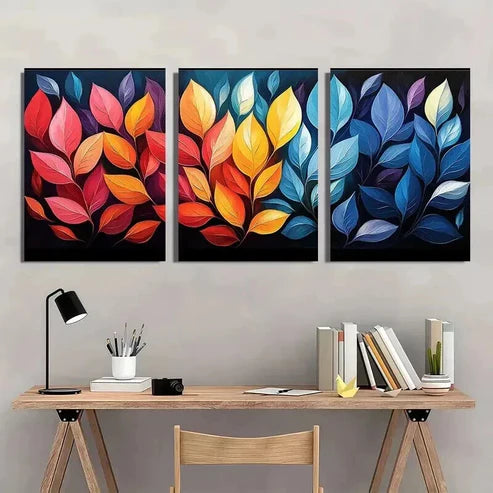 3pcs Rotating Colorful Leaves Pattern Wall Art Canvas Unframed - High Quality Print 100% Australian Made Wall Canvas