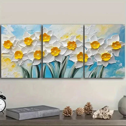 3pcs Luxurious Daffodils Colorful Nature Perfect Wall Art Set Canvas Unframed - High Quality Print 100% Australian Made Wall Canvas