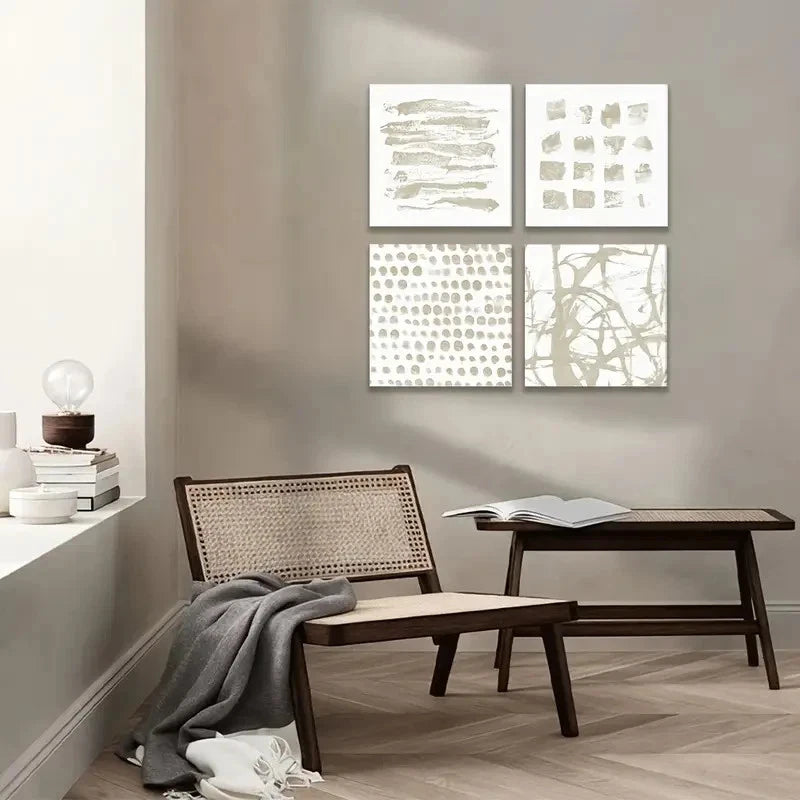 4pcs Vintage Olive Branch Square Print Wall Art Canvas Framed