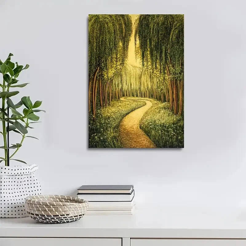 Flourishing Willow Forest Serene Nature Painting 40x60cm Metal Print Ready to Hang - Bella Home Decor